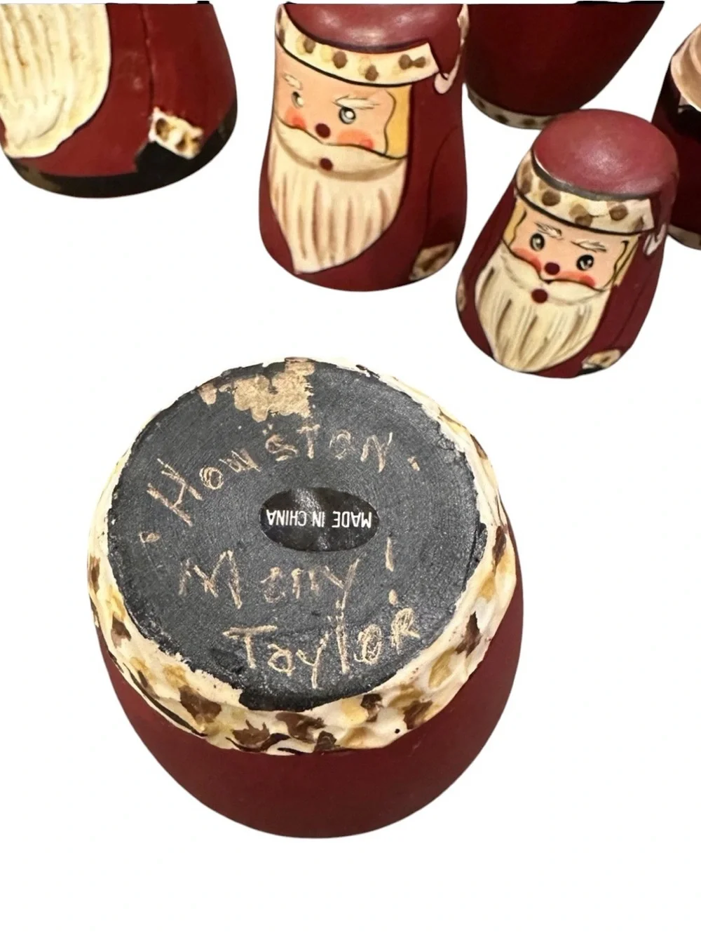 Vintage Wooden Santa Nesting Dolls Matryoshka Babushka Stacking Set Folk Art